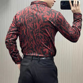 Hearujoy Men's Vintage Fashion Print Business Casual All Match Shirt Autumn Winter Strecth Long Sleeve Slim Velvet Tops Camisas De Hombre
